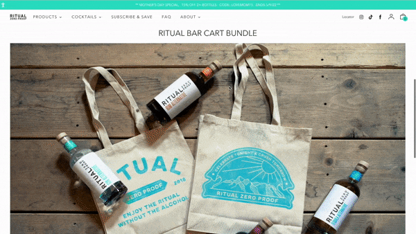 GIF of the bundle offered by Ritual Zero Proof featuring a Rebuy Smart Link.